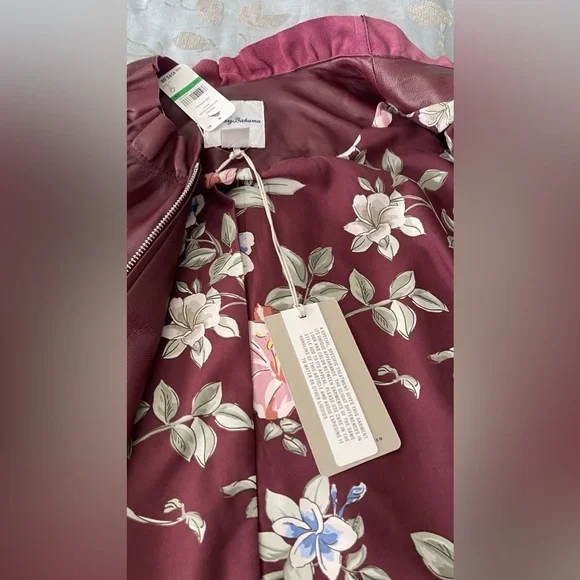 New Genuine Leather Tommy Bahama Burgundy Woman Jacket Full Zip - Picture 10 of 16